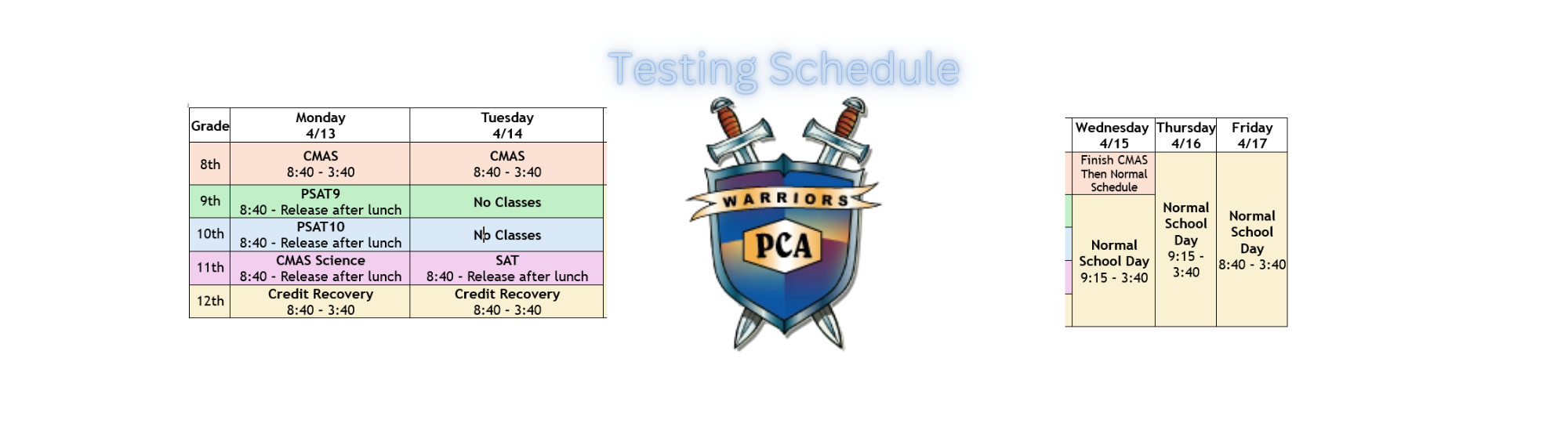 Please note there's a different schedule next week.