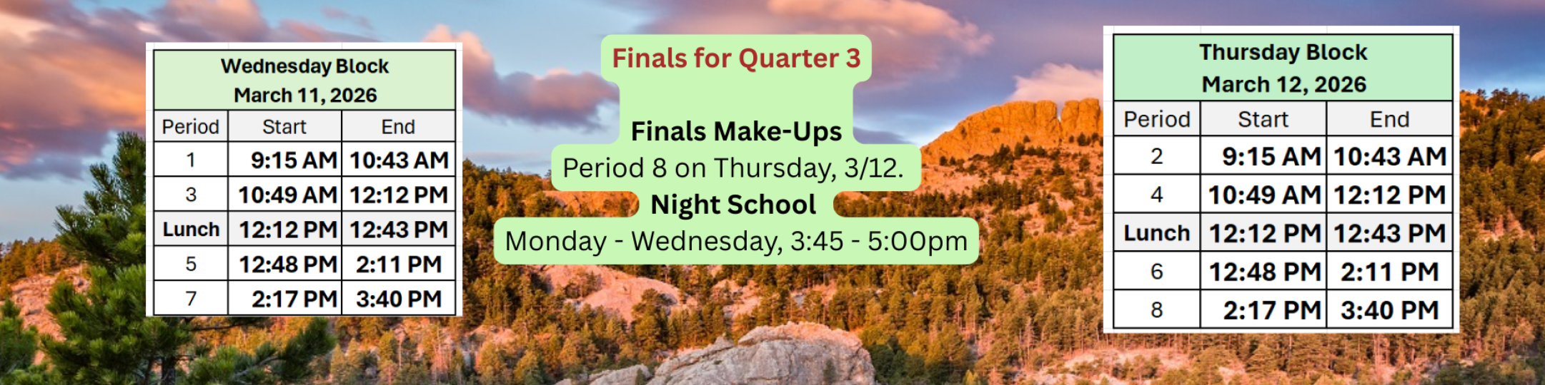 Please call 970-490-3186 to excuse your student's absence if they will leave after 6th period on Thursday.