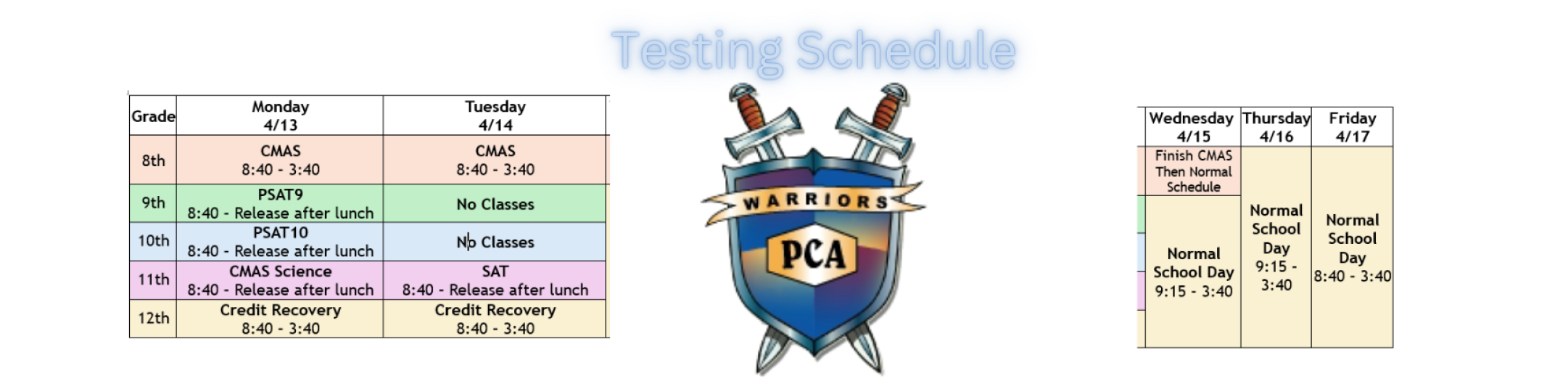 Please note there's a different schedule next week.