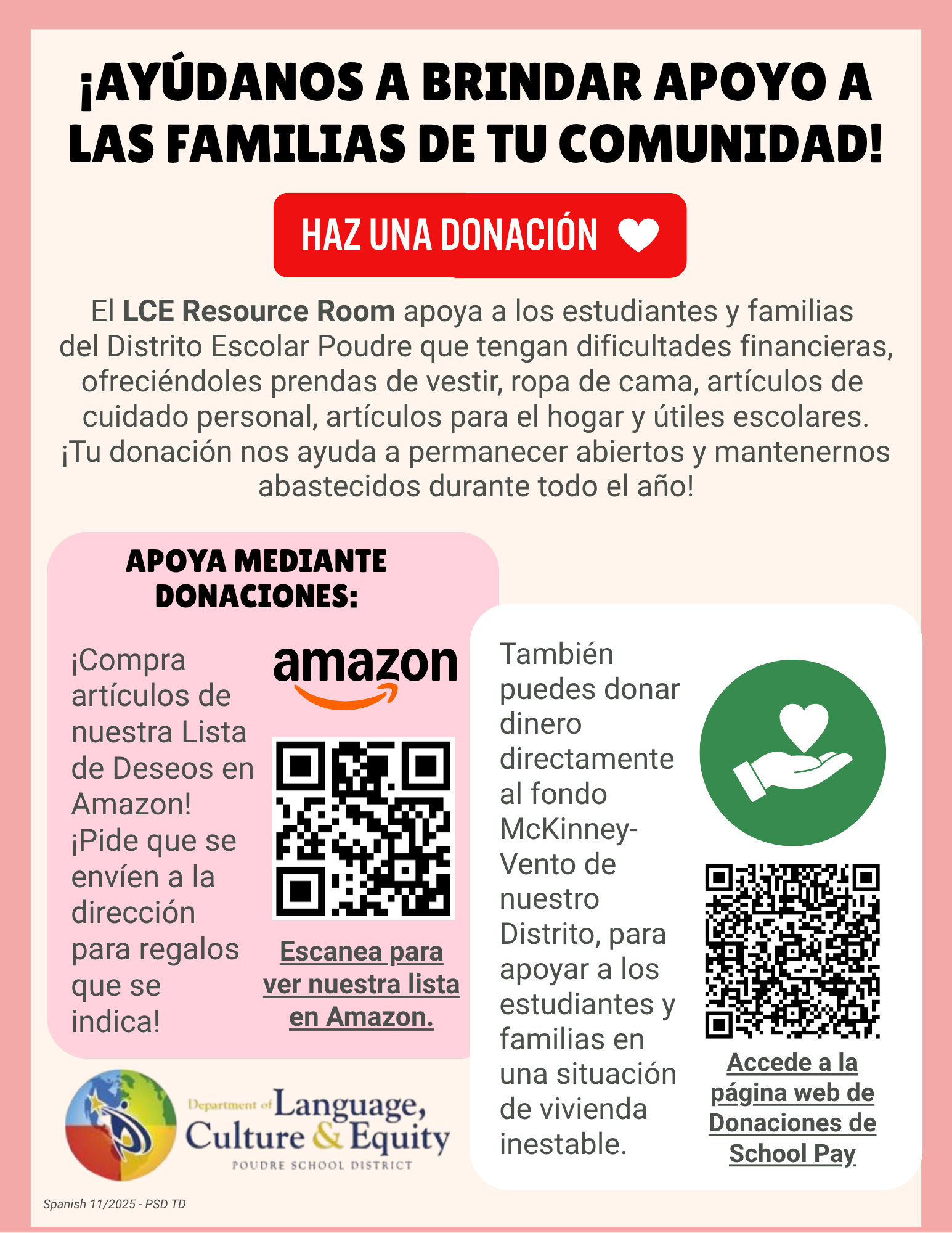 Ayúdenos a brindar apoyo a las familias de nuestra comunidad